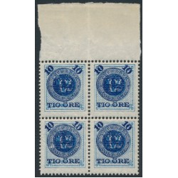 SWEDEN - 1889 10öre dark blue on 12öre blue Ring Type, block of 4, MNH – Facit # 50b