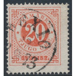 SWEDEN - 1872 20öre orangish red Ring Type, perf. 14, used – Facit # 22b