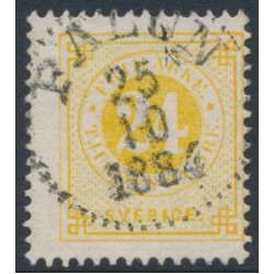 SWEDEN - 1878 24öre yellow Ring Type, perf. 13, used – Facit # 34k