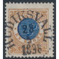 SWEDEN - 1886 1Krona brown/dark blue Ring Type, perf. 13 with posthorn, used – Facit # 49d