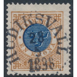 SWEDEN - 1886 1Krona brown/dark blue Ring Type, perf. 13 with posthorn, used – Facit # 49d