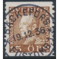 SWEDEN - 1936 15öre brown Gustav V, used – Facit # 178A