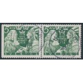 SWEDEN - 1938 5öre green New Sweden, Delaware, perf. 3-sides + 4-sides pair, used – Facit # 261BC