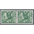 SWEDEN - 1938 5öre green New Sweden, Delaware, perf. 3-sides + 4-sides pair, used – Facit # 261BC
