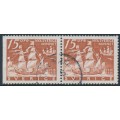 SWEDEN - 1938 15öre brown New Sweden, Delaware, perf. 3-sides + 4-sides pair, used – Facit # 262BC