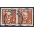 SWEDEN - 1938 15öre brown King Gustav V, perf. 3-sides + 4-sides pair, used – Facit # 267BC