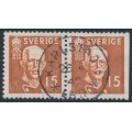 SWEDEN - 1938 15öre brown King Gustav V, perf. 4-sides + 3-sides pair, used – Facit # 267CB