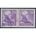 SWEDEN - 1939 10öre purple King Gustav V, perf. 3-sides + 4-sides pair, used – Facit # 273BC¹