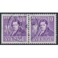 SWEDEN - 1939 10öre violet Berzelius, perf. 3-sides + 4-sides pair, used – Facit # 320BC
