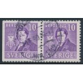 SWEDEN - 1939 10öre violet Berzelius, perf. 3-sides + 4-sides pair, used – Facit # 320BC
