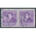 SWEDEN - 1939 10öre violet Berzelius, perf. 4-sides + 3-sides pair, used – Facit # 320CB