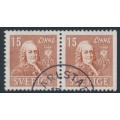 SWEDEN - 1939 15öre brown Linné, perf. 4-sides + 3-sides pair, used – Facit # 321CB