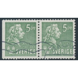 SWEDEN - 1940 5öre green Bellman, perf. 3-sides + 4-sides pair, used – Facit # 324BC