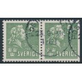 SWEDEN - 1940 5öre green Bellman, perf. 4-sides + 3-sides pair, used – Facit # 324CB