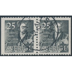 SWEDEN - 1951 25öre black Polhem, perf. 3+3-sides pair, 1951 cancel, used – Facit # 438BB