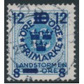 SWEDEN - 1918 12öre blue Ring Type Landstorm III overprint, used – Facit # 131