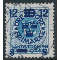 SWEDEN - 1918 12öre blue Ring Type Landstorm III overprint, used – Facit # 131