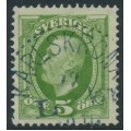 SWEDEN - 1891 5öre yellow-green Oscar II, inverted crown watermark, used – Facit # 52evm¹