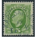 SWEDEN - 1891 5öre yellow-green Oscar II, inverted crown watermark, used – Facit # 52evm¹