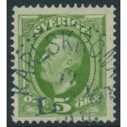SWEDEN - 1891 5öre yellow-green Oscar II, inverted crown watermark, used – Facit # 52evm¹