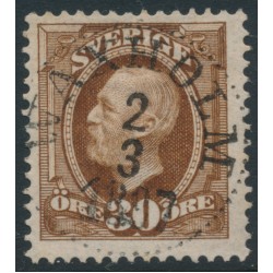 SWEDEN - 1891 30öre yellowish brown Oscar II, inverted crown watermark, used – Facit # 58avm¹