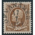 SWEDEN - 1891 30öre yellowish brown Oscar II, inverted crown watermark, used – Facit # 58avm¹