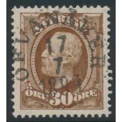 SWEDEN - 1891 30öre yellowish brown Oscar II, inverted crown watermark, used – Facit # 58avm¹