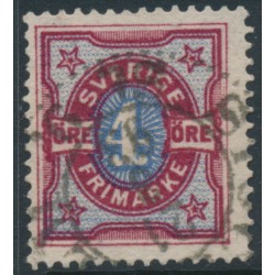 SWEDEN - 1892 4öre carmine/blue Numeral, portions of two crown watermarks, used – Facit # 64avm²