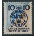 SWEDEN - 1916 10+NITTIO öre on 1Kr blue/brown Postage Due Landstorm II overprint, MH – Facit # 124