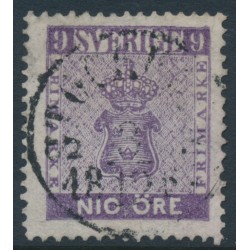 SWEDEN - 1858 9öre red-violet Coat of Arms, used – Facit # 8a