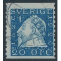 SWEDEN - 1920 20öre blue Gustaf II Adolf, perf. 9¾ on 2-sides, ‘/’ + KPV watermark, used – Facit # 152Acxz