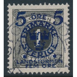 SWEDEN - 1916 5+FEM öre on 1öre black Postage Due Landstorm II overprint, used – Facit # 115