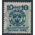 SWEDEN - 1916 10+TJUGO öre on 30öre green Postage Due Landstorm II overprint, used – Facit # 122a