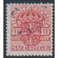SWEDEN - 1911 10öre red Official (Tjänstemärke), inverted lines+KPV watermark, used – Facit # TJ47cxz