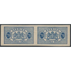 SWEDEN - 1891 20öre blue Official (Tjänstemärke), imperforate pair, MH – Facit # TJ19dv1