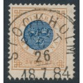 SWEDEN - 1878 1Kr. yellowish orange-brown/dark blue Ring Type, p.13, used – Facit # 38e