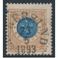 SWEDEN - 1886 1Krona brown/blue Ring Type, perf. 13 with posthorn, 'spot in circle', used – Facit # 49d