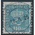 SWEDEN - 1920 110öre greenish blue Crown and Posthorn, lines watermark, used – Facit # 169cx