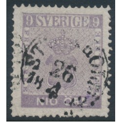 SWEDEN - 1858 9öre red-lilac Coat of Arms, used – Facit # 8b