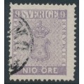 SWEDEN - 1858 9öre red-lilac Coat of Arms, used – Facit # 8b