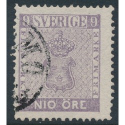 SWEDEN - 1858 9öre red-lilac Coat of Arms, used – Facit # 8b