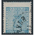 SWEDEN - 1858 12öre greenish blue Coat of Arms, misplaced perforations, used – Facit # 9m