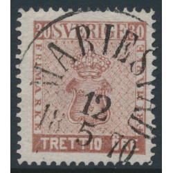 SWEDEN - 1858 30öre brown Coat of Arms, used – Facit # 11e2