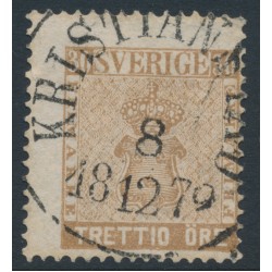 SWEDEN - 1858 30öre chocolate-brown Coat of Arms, used – Facit # 11h