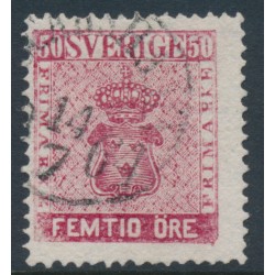 SWEDEN - 1858 50öre bright carmine Coat of Arms, used – Facit # 12d