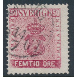 SWEDEN - 1858 50öre bright carmine Coat of Arms, used – Facit # 12d
