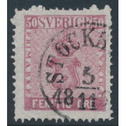 SWEDEN - 1858 50öre carmine-rose Coat of Arms, used – Facit # 12f1