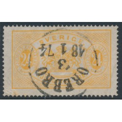 SWEDEN - 1874 24öre orange Official (Tjänstemärke), perf. 14, early cancel date, used – Facit # TJ7a