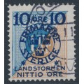 SWEDEN - 1916 10+NITTIO öre on 1Kr blue/brown Postage Due Landstorm II overprint, used – Facit # 124