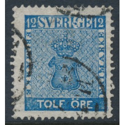 SWEDEN - 1858 12öre blue Coat of Arms, 'fotsteget', used – Facit # 9c3v13